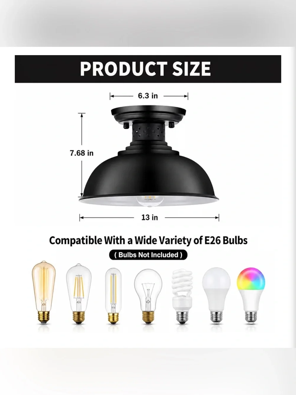 Matte Black Industrial Semi-Flush Ceiling Light